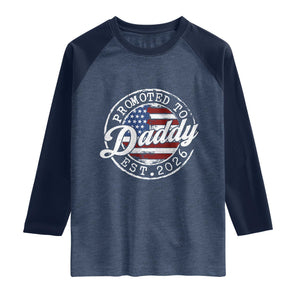 Promoted to Daddy 2026 Raglan Shirt New Dad US Flag Fathers Day TS11 Heather Denim Navy Print Your Wear