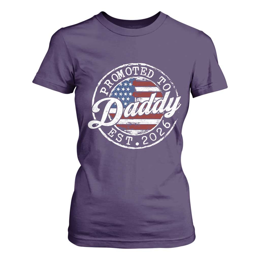 Promoted to Daddy 2026 T Shirt For Women New Dad US Flag Fathers Day TS11 Purple Print Your Wear