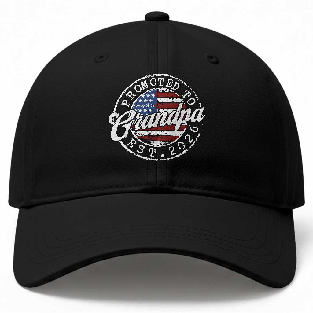 Promoted to Grandpa 2026 Baseball Cap New Grandfather US Flag Fathers Day TS11 Print Your Wear