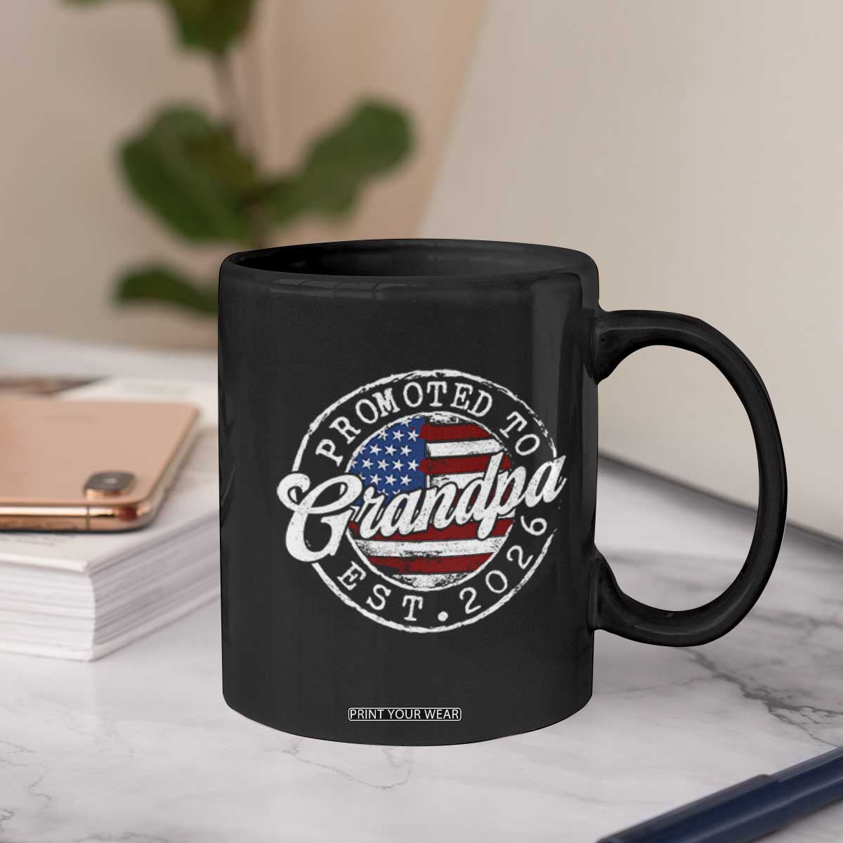 Promoted to Grandpa 2026 Coffee Mug New Grandfather US Flag Fathers Day TS11 Print Your Wear