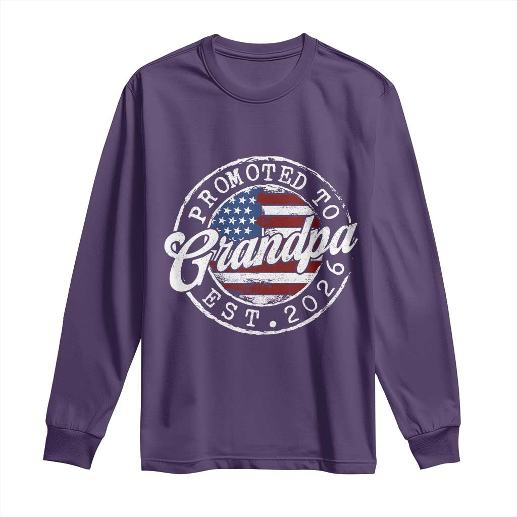 Promoted to Grandpa 2026 Long Sleeve Shirt New Grandfather US Flag Fathers Day TS11 Purple Print Your Wear