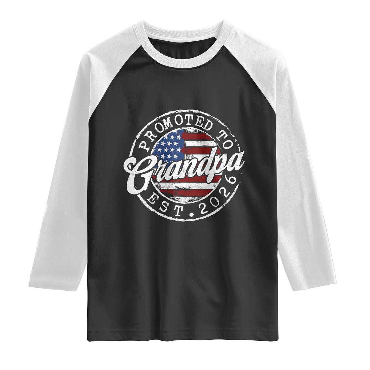Promoted to Grandpa 2026 Raglan Shirt New Grandfather US Flag Fathers Day TS11 Black White Print Your Wear