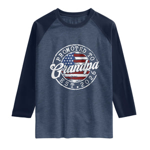 Promoted to Grandpa 2026 Raglan Shirt New Grandfather US Flag Fathers Day TS11 Heather Denim Navy Print Your Wear