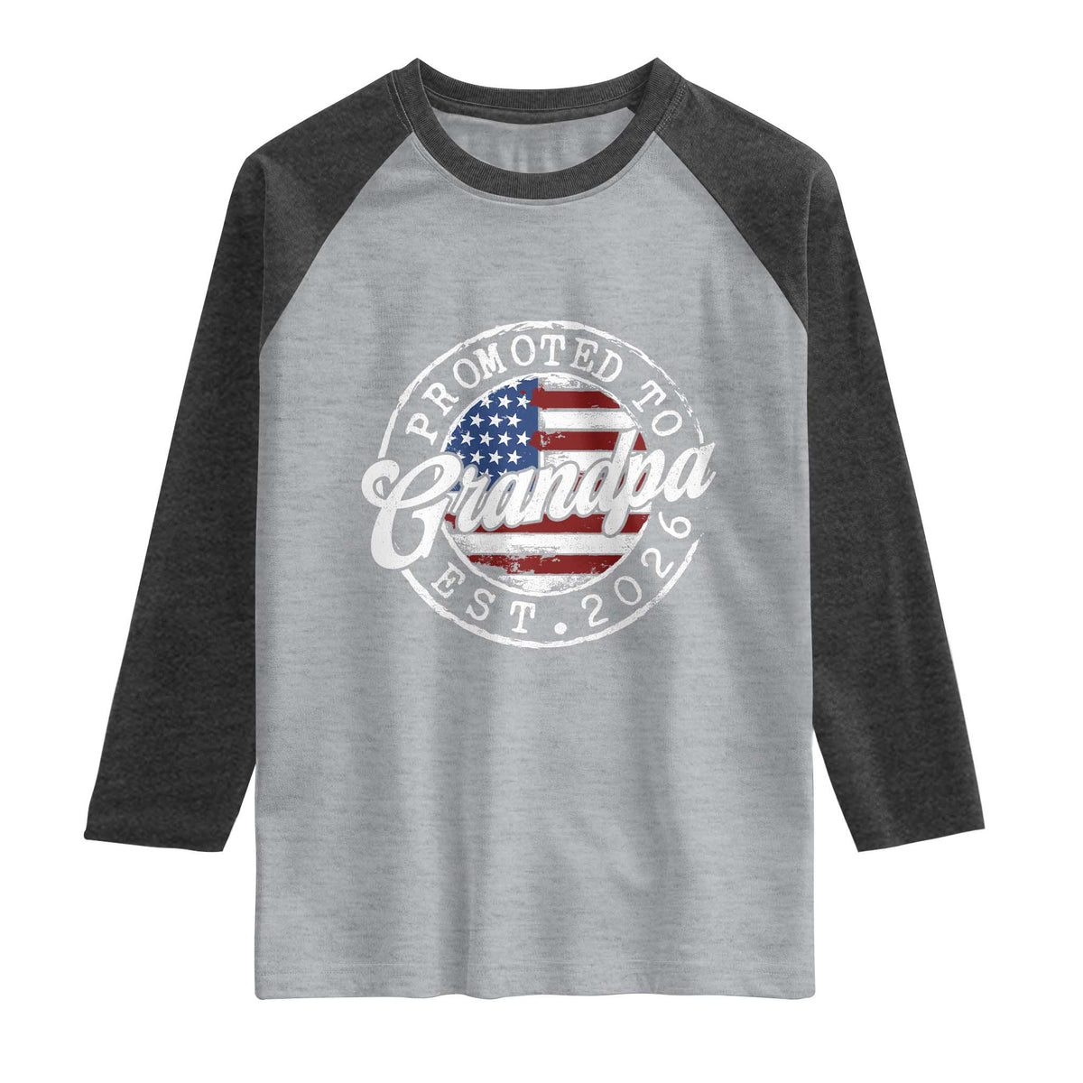 Promoted to Grandpa 2026 Raglan Shirt New Grandfather US Flag Fathers Day TS11 Heather Gray Heather Charcoal Print Your Wear