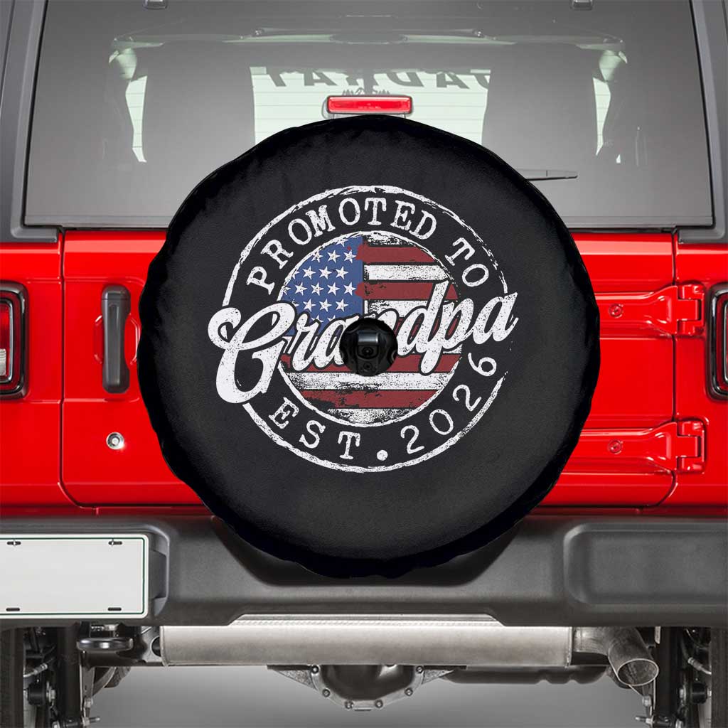 Promoted to Grandpa 2026 Spare Tire Cover New Grandfather US Flag Fathers Day TS11 Black Print Your Wear