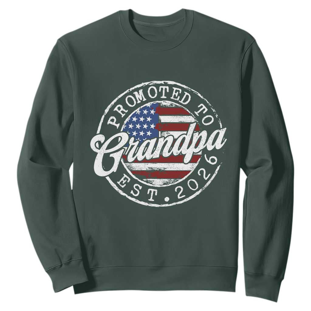 Promoted to Grandpa 2026 Sweatshirt New Grandfather US Flag Fathers Day TS11 Dark Forest Green Print Your Wear