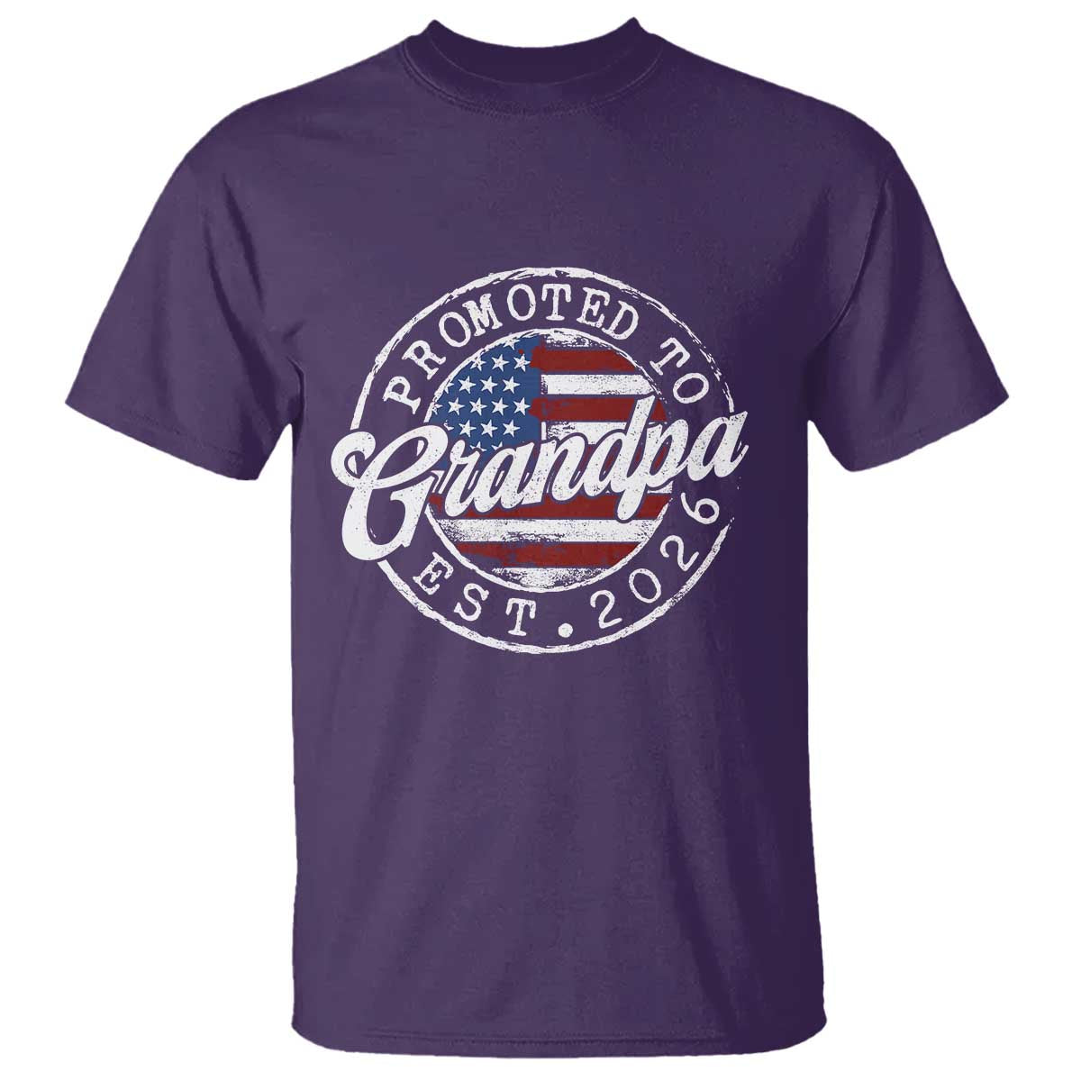 Promoted to Grandpa 2026 T Shirt New Grandfather US Flag Fathers Day TS11 Purple Print Your Wear