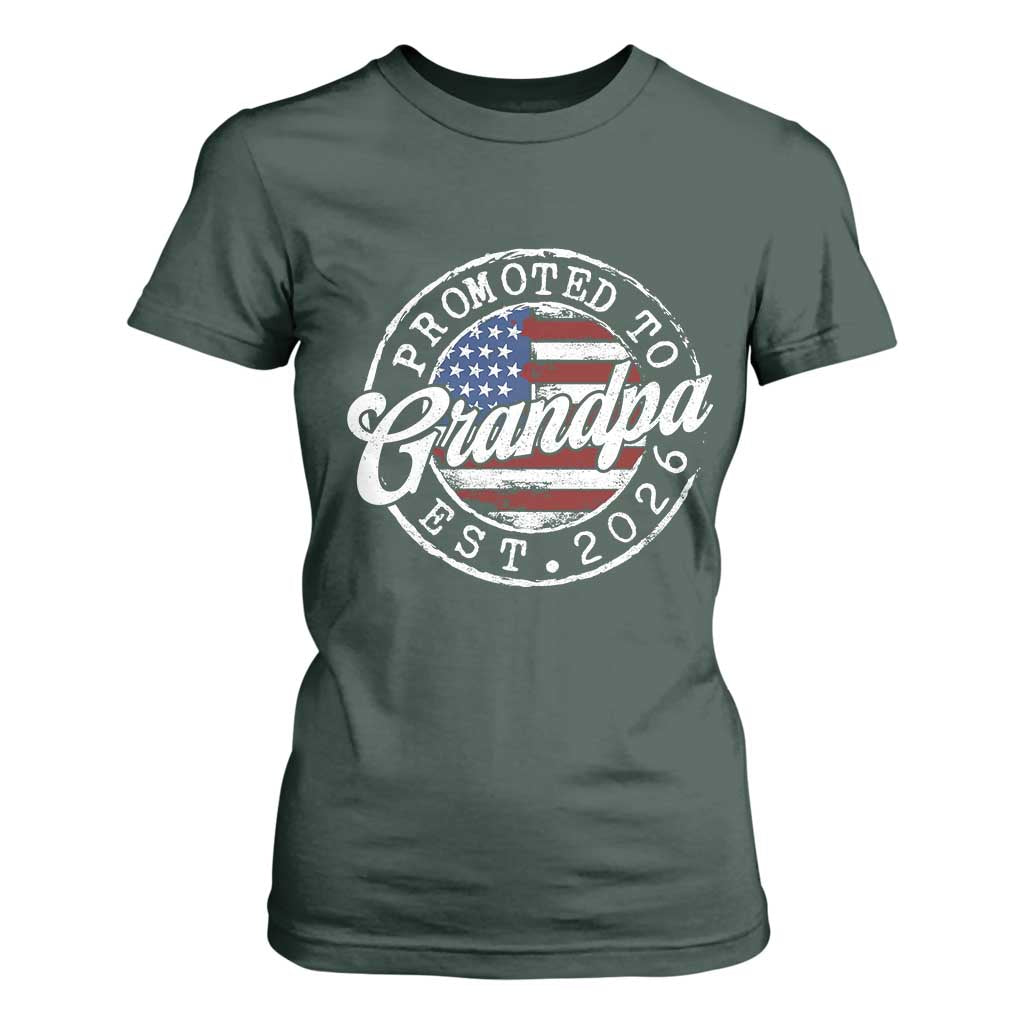 Promoted to Grandpa 2026 T Shirt For Women New Grandfather US Flag Fathers Day TS11 Dark Forest Green Print Your Wear