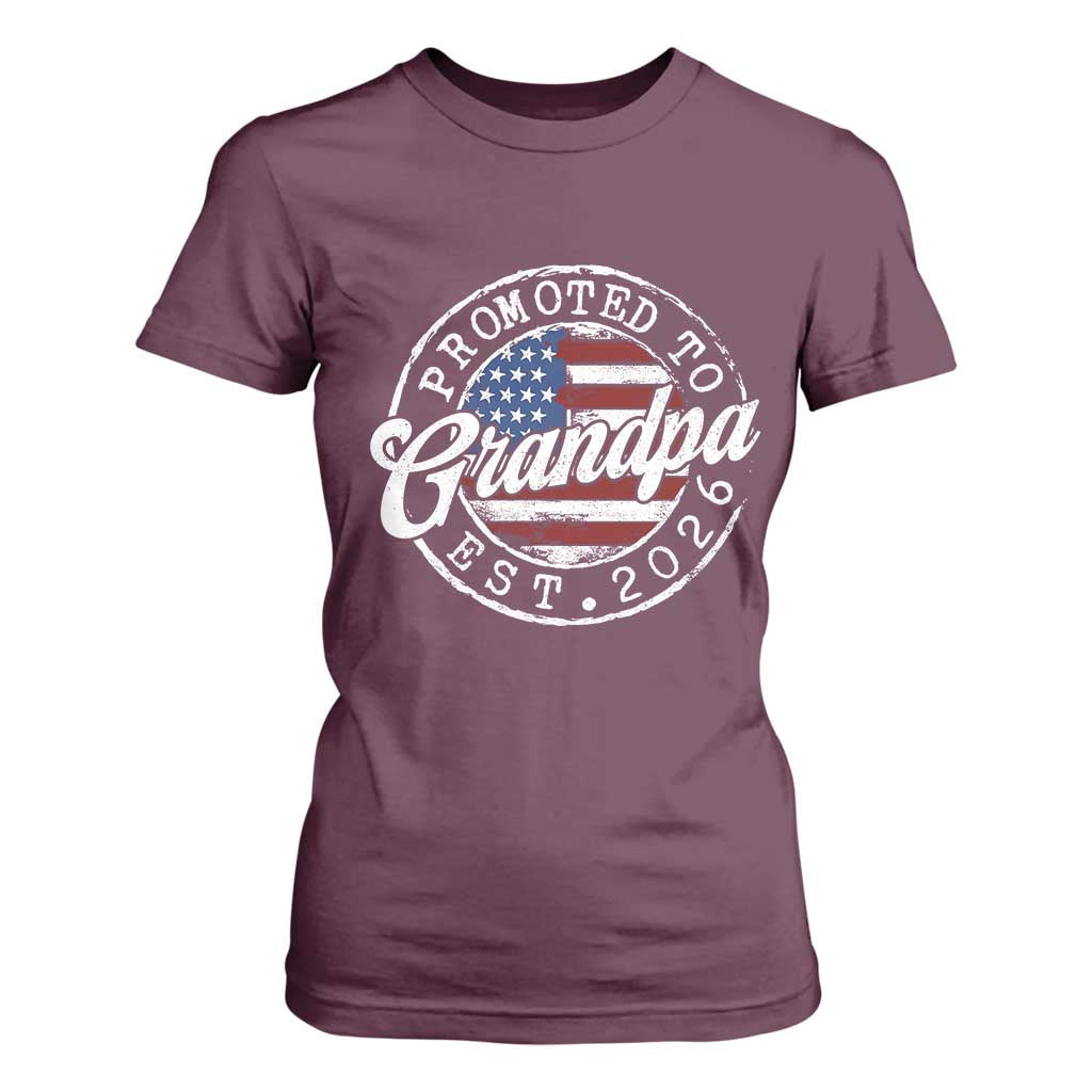 Promoted to Grandpa 2026 T Shirt For Women New Grandfather US Flag Fathers Day TS11 Maroon Print Your Wear