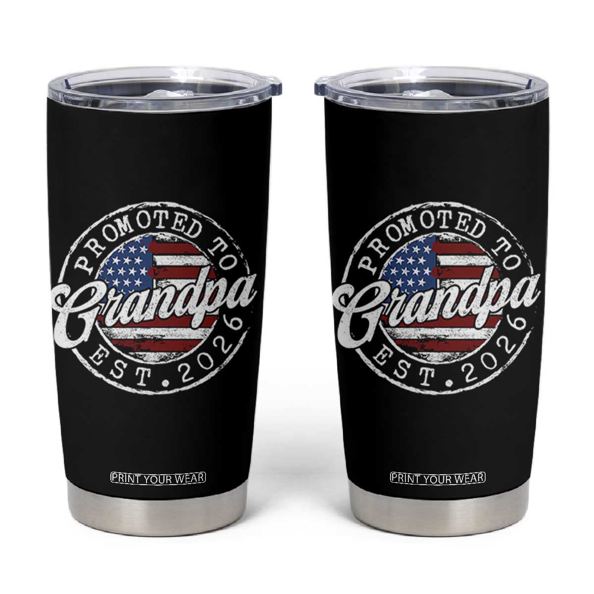 Promoted to Grandpa 2026 Tumbler Cup New Grandfather US Flag Fathers Day TS11 Black Print Your Wear