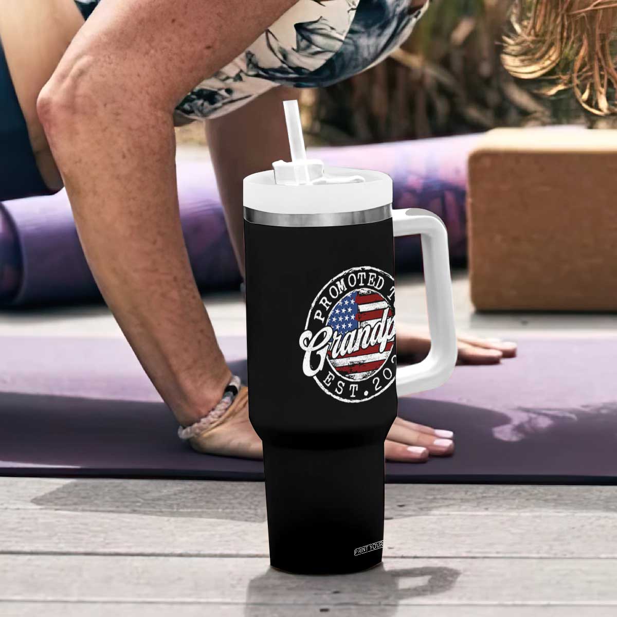 Promoted to Grandpa 2026 Tumbler With Handle New Grandfather US Flag Fathers Day TS11 Print Your Wear