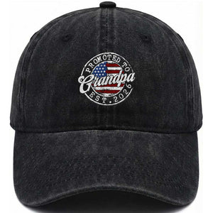 Promoted to Grandpa 2026 Washed Cotton Baseball Cap New Grandfather US Flag Fathers Day TS11 Print Your Wear