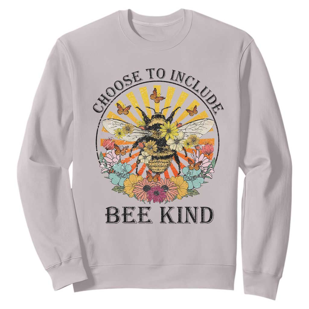 Autism Awareness Sweatshirt Choose To Include Bee Kind Retro Vintage Flower Bee TS11 Ice Gray Print Your Wear