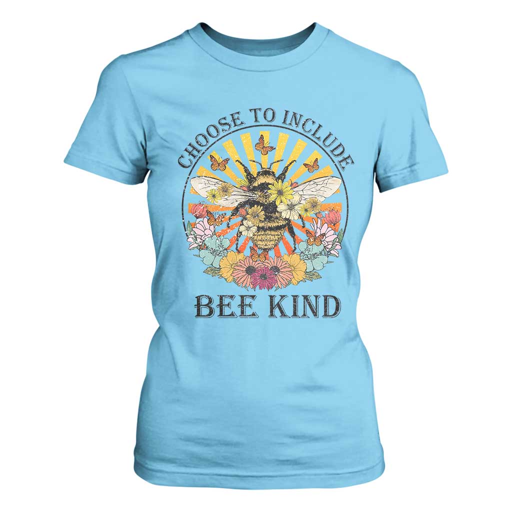 Autism Awareness T Shirt For Women Choose To Include Bee Kind Retro Vintage Flower Bee TS11 Sky Print Your Wear