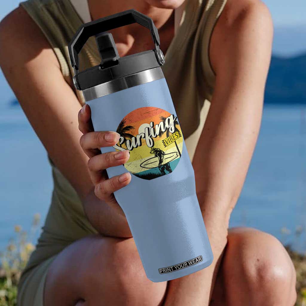 Surfing Lover Flip Straw Tumbler Surfing Vibes Retro Vintage Summer Vacation TS11 One Size: 30 oz Light Blue Print Your Wear