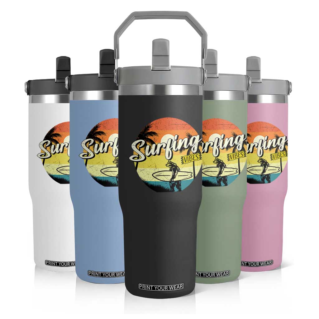 Surfing Lover Flip Straw Tumbler Surfing Vibes Retro Vintage Summer Vacation TS11 Print Your Wear