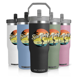 Surfing Lover Flip Straw Tumbler Surfing Vibes Retro Vintage Summer Vacation TS11 Print Your Wear
