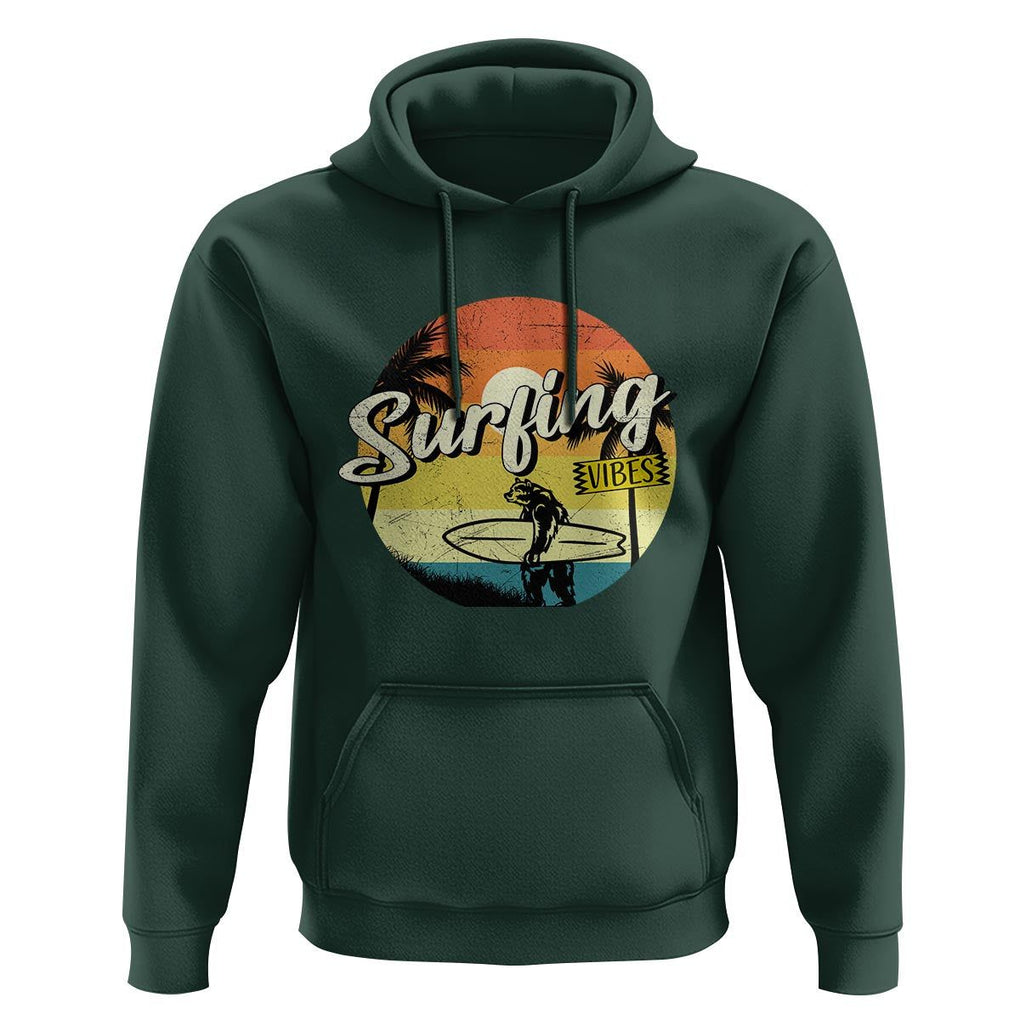 Surfing Lover Hoodie Surfing Vibes Retro Vintage Summer Vacation TS11 Dark Forest Green Print Your Wear