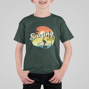 Surfing Lover T Shirt For Kid Surfing Vibes Retro Vintage Summer Vacation TS11 Dark Forest Green Print Your Wear
