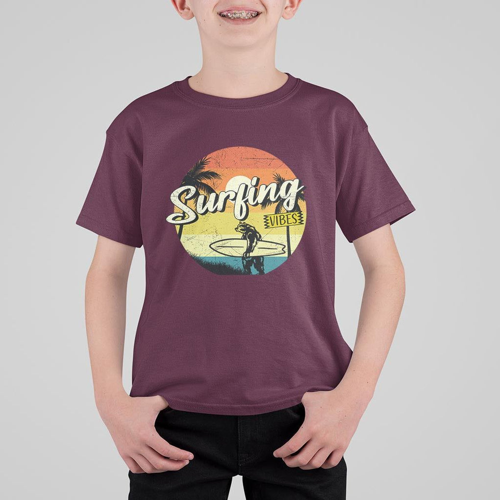 Surfing Lover T Shirt For Kid Surfing Vibes Retro Vintage Summer Vacation TS11 Maroon Print Your Wear