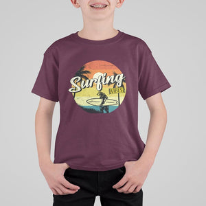 Surfing Lover T Shirt For Kid Surfing Vibes Retro Vintage Summer Vacation TS11 Maroon Print Your Wear