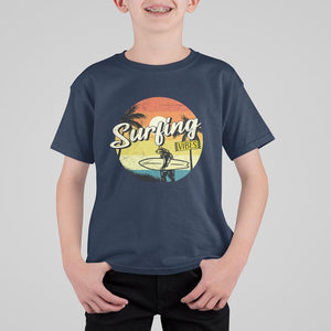 Surfing Lover T Shirt For Kid Surfing Vibes Retro Vintage Summer Vacation TS11 Navy Print Your Wear