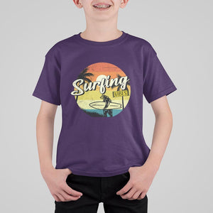Surfing Lover T Shirt For Kid Surfing Vibes Retro Vintage Summer Vacation TS11 Purple Print Your Wear