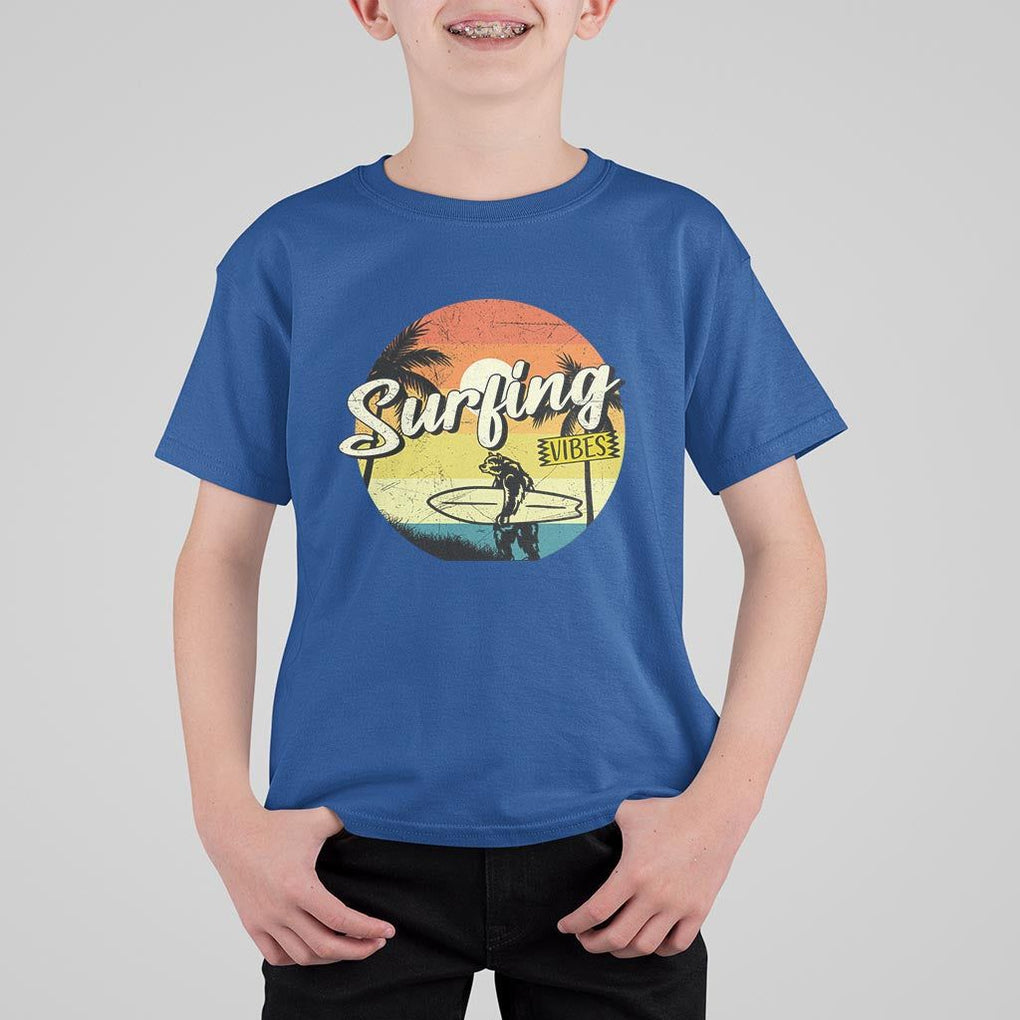 Surfing Lover T Shirt For Kid Surfing Vibes Retro Vintage Summer Vacation TS11 Royal Blue Print Your Wear