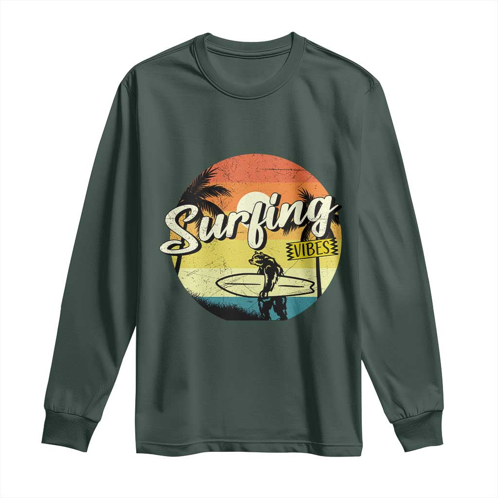 Surfing Lover Long Sleeve Shirt Surfing Vibes Retro Vintage Summer Vacation TS11 Dark Forest Green Print Your Wear