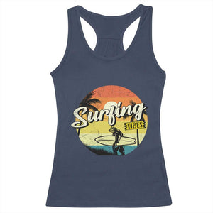 Surfing Lover Racerback Tank Top Surfing Vibes Retro Vintage Summer Vacation TS11 Navy Print Your Wear