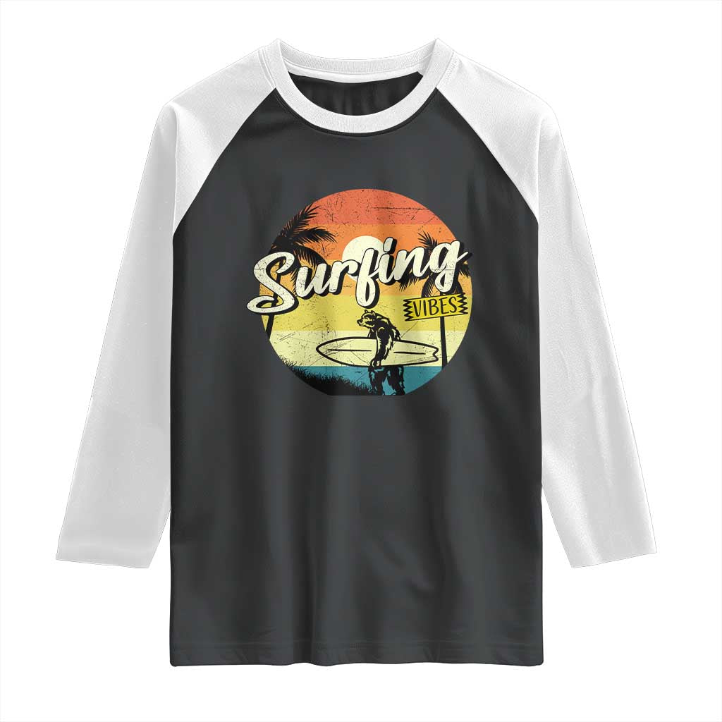 Surfing Lover Raglan Shirt Surfing Vibes Retro Vintage Summer Vacation TS11 Black White Print Your Wear