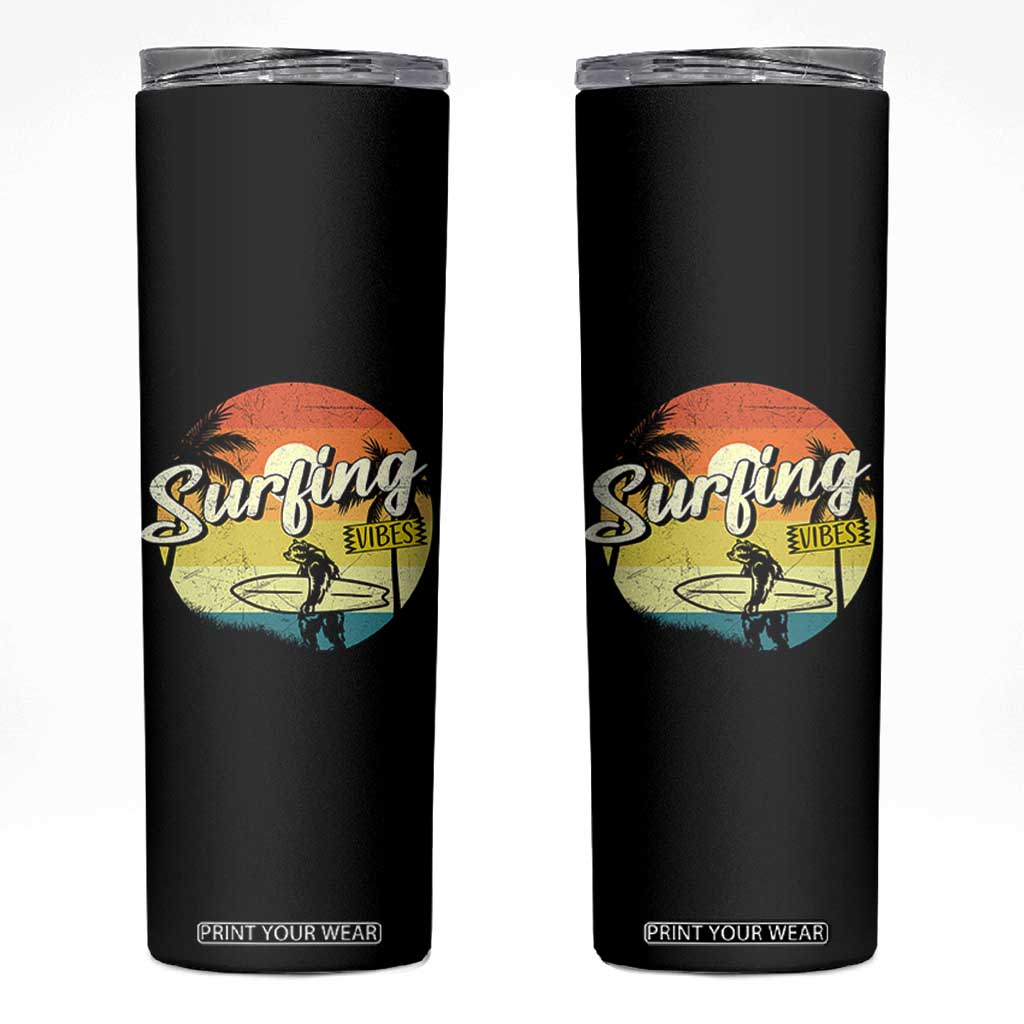 Surfing Lover Skinny Tumbler Surfing Vibes Retro Vintage Summer Vacation TS11 Black Print Your Wear