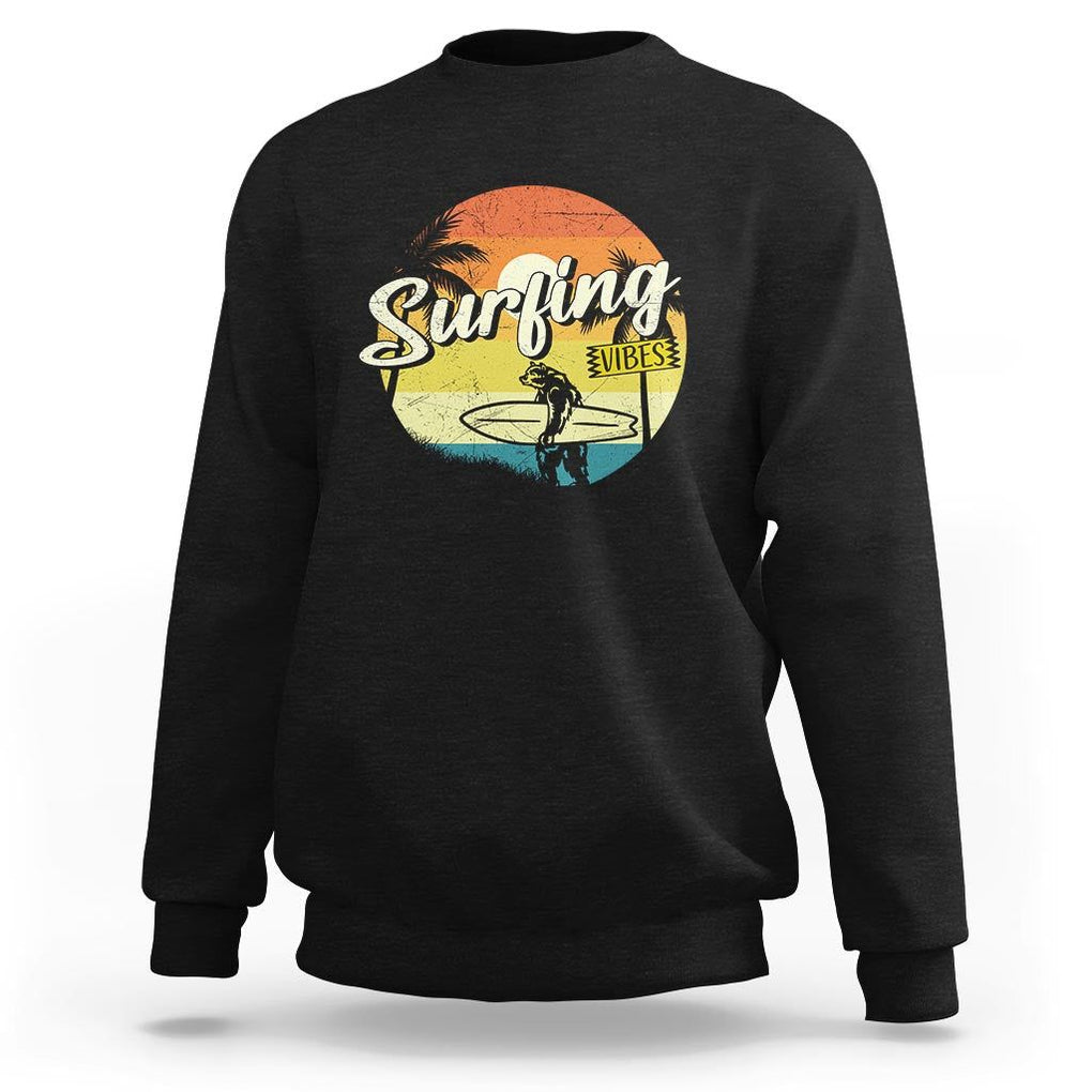 Surfing Lover Sweatshirt Surfing Vibes Retro Vintage Summer Vacation TS11 Black Print Your Wear