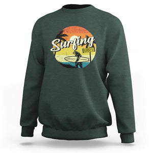 Surfing Lover Sweatshirt Surfing Vibes Retro Vintage Summer Vacation TS11 Dark Forest Green Print Your Wear