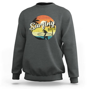 Surfing Lover Sweatshirt Surfing Vibes Retro Vintage Summer Vacation TS11 Dark Heather Print Your Wear