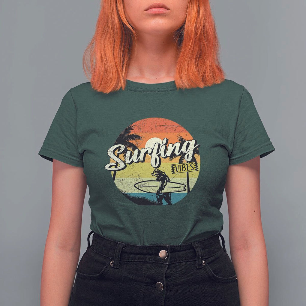 Surfing Lover T Shirt For Women Surfing Vibes Retro Vintage Summer Vacation TS11 Dark Forest Green Print Your Wear