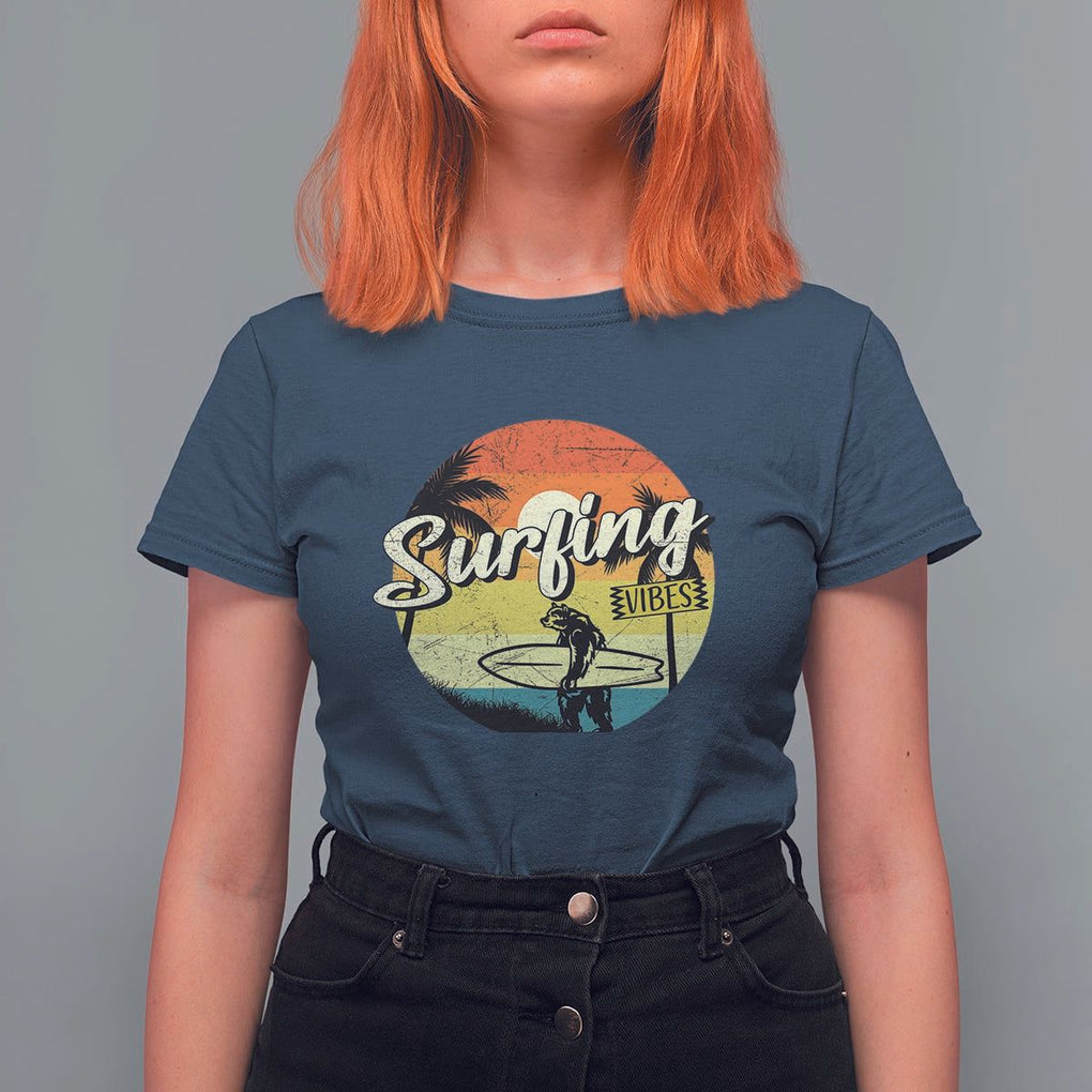 Surfing Lover T Shirt For Women Surfing Vibes Retro Vintage Summer Vacation TS11 Navy Print Your Wear