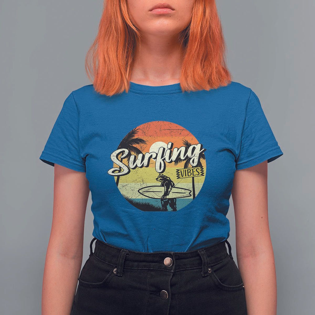 Surfing Lover T Shirt For Women Surfing Vibes Retro Vintage Summer Vacation TS11 Royal Blue Print Your Wear