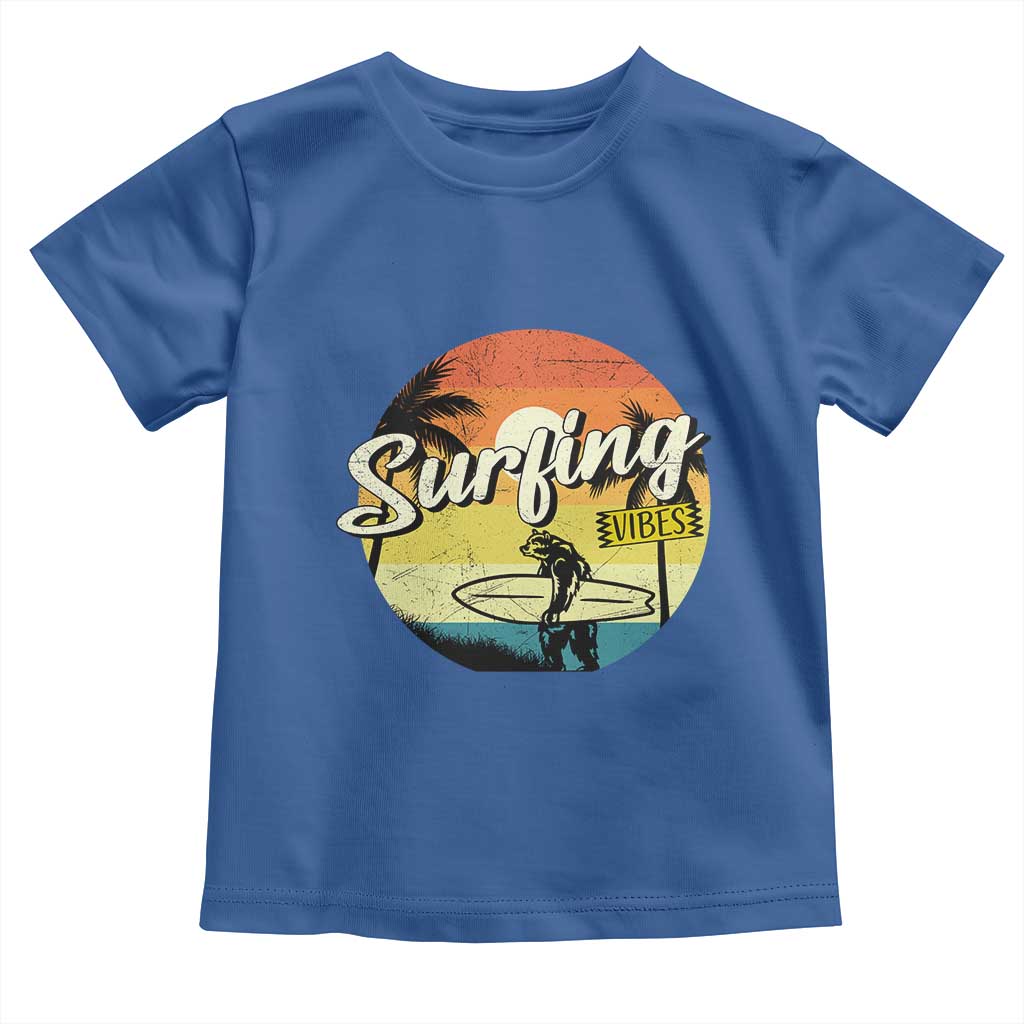 Surfing Lover Toddler T Shirt Surfing Vibes Retro Vintage Summer Vacation TS11 Royal Blue Print Your Wear