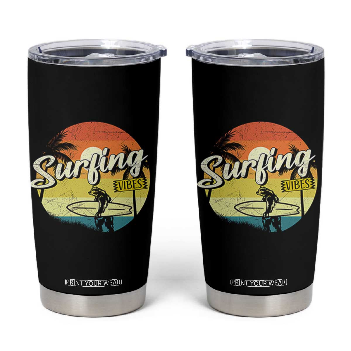 Surfing Lover Tumbler Cup Surfing Vibes Retro Vintage Summer Vacation TS11 Black Print Your Wear