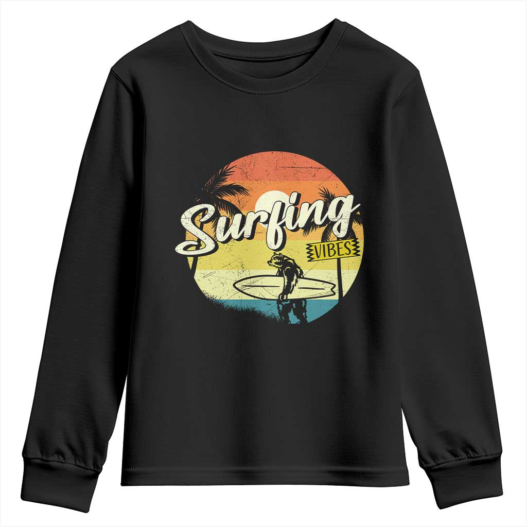 Surfing Lover Youth Sweatshirt Surfing Vibes Retro Vintage Summer Vacation TS11 Black Print Your Wear