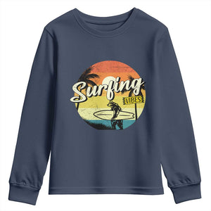 Surfing Lover Youth Sweatshirt Surfing Vibes Retro Vintage Summer Vacation TS11 Navy Print Your Wear