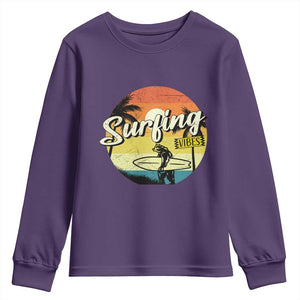 Surfing Lover Youth Sweatshirt Surfing Vibes Retro Vintage Summer Vacation TS11 Purple Print Your Wear
