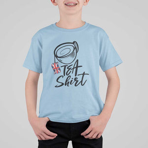 Funny British Tea T Shirt For Kid Quote UK Flag TS11 Light Blue Print Your Wear