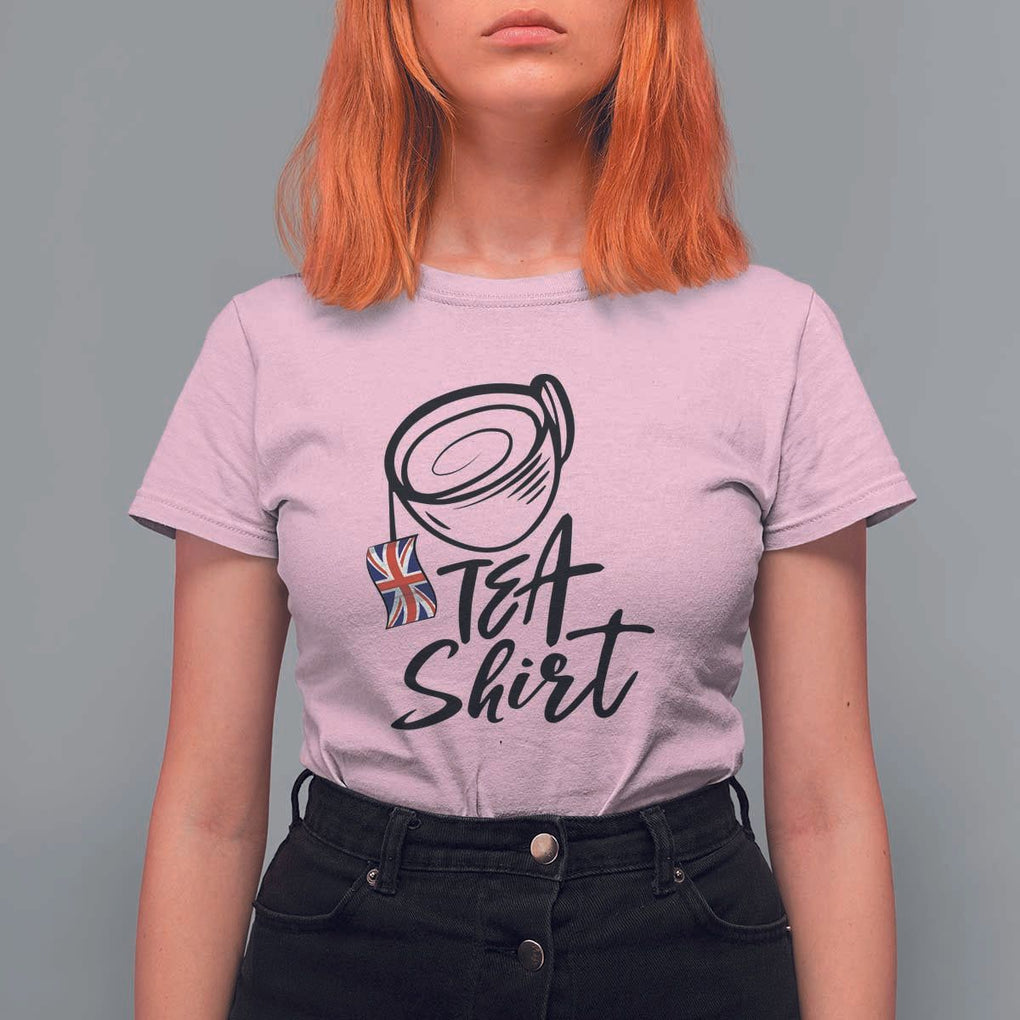 Funny British Tea T Shirt For Women Quote UK Flag TS11 Light Pink Print Your Wear