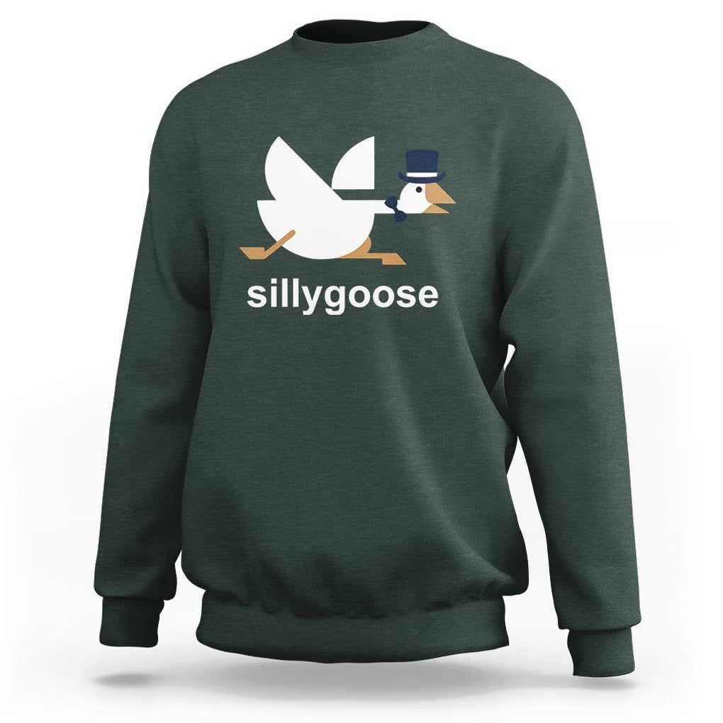 Funny Goose Sweatshirt Cute Silly Goose Meme Aesthetic Trendy TS11 Dark Forest Green Print Your Wear