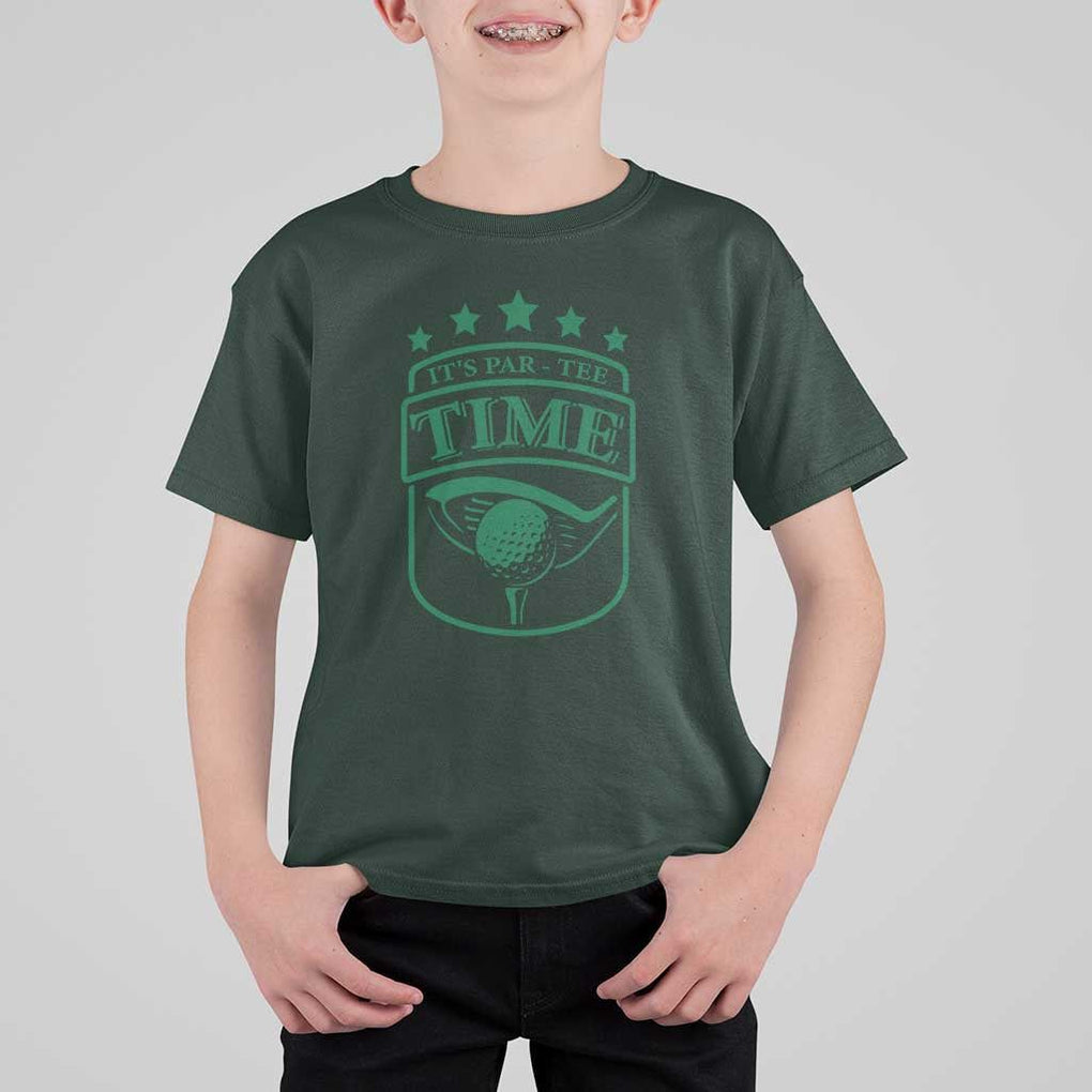 Funny Golf Lover T Shirt For Kid Let's Par - Tee Golfing Pun TS11 Dark Forest Green Print Your Wear
