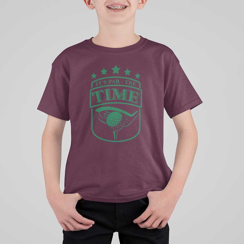 Funny Golf Lover T Shirt For Kid Let's Par - Tee Golfing Pun TS11 Maroon Print Your Wear