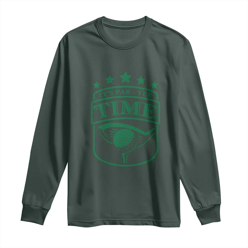 Funny Golf Lover Long Sleeve Shirt Let's Par - Tee Golfing Pun TS11 Dark Forest Green Print Your Wear