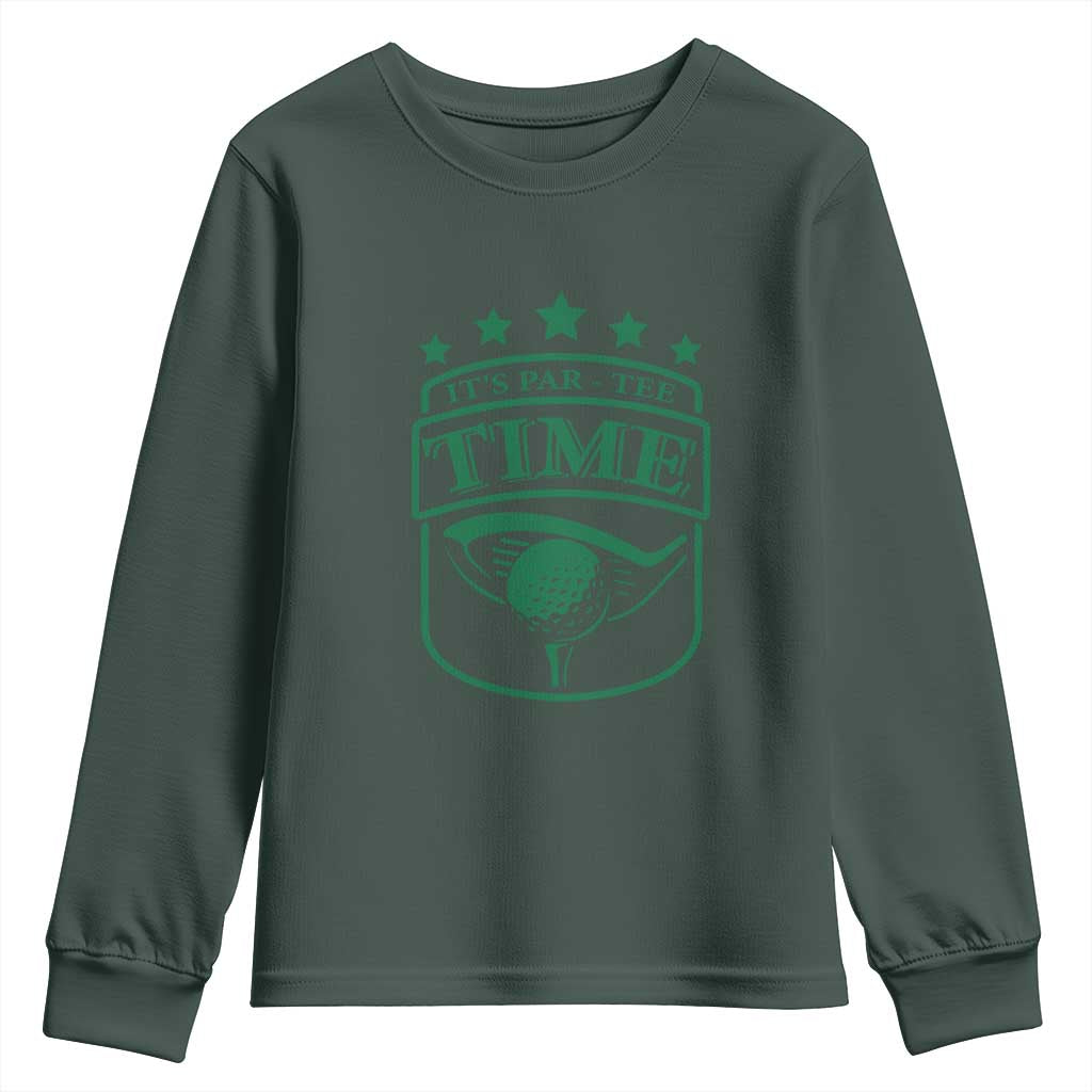 Funny Golf Lover Youth Sweatshirt Let's Par - Tee Golfing Pun TS11 Dark Forest Green Print Your Wear